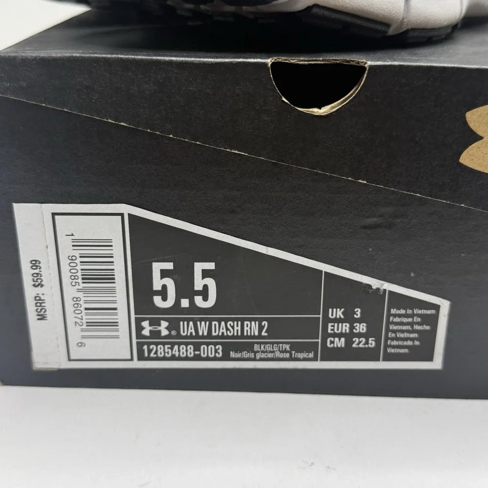 Under Armour Dash RN 2 Women’s 5.5 Black Pink Running Shoes NEW 1285488-003
